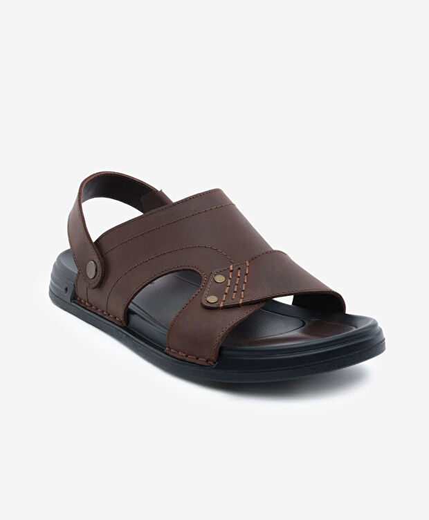 Erkek Kahverengi Hakiki Deri Sandalet - 2