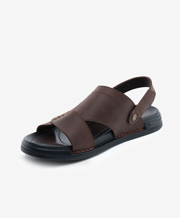 Erkek Kahverengi Hakiki Deri Sandalet - 3