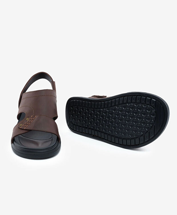 Erkek Kahverengi Hakiki Deri Sandalet - 6