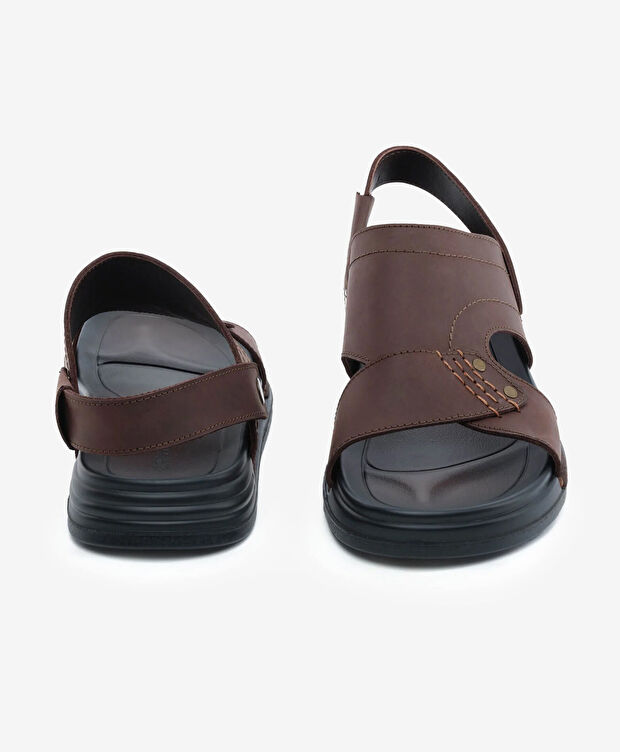 Erkek Kahverengi Hakiki Deri Sandalet - 7