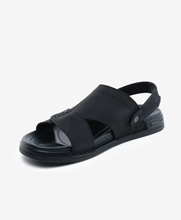 Erkek Siyah Hakiki Deri Sandalet - 3