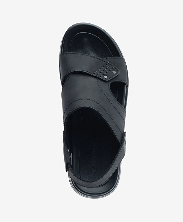 Erkek Siyah Hakiki Deri Sandalet - 4