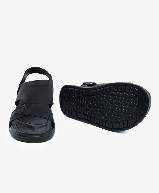 Erkek Siyah Hakiki Deri Sandalet - 6