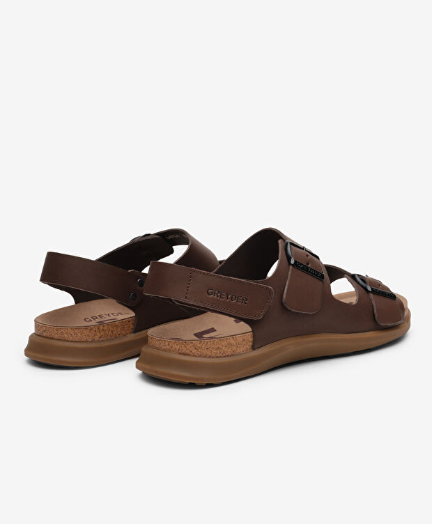 Erkek Kahverengi Hakiki Deri Sandalet - 4