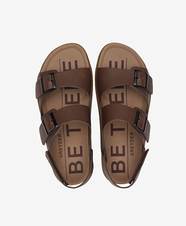 Erkek Kahverengi Hakiki Deri Sandalet - 5