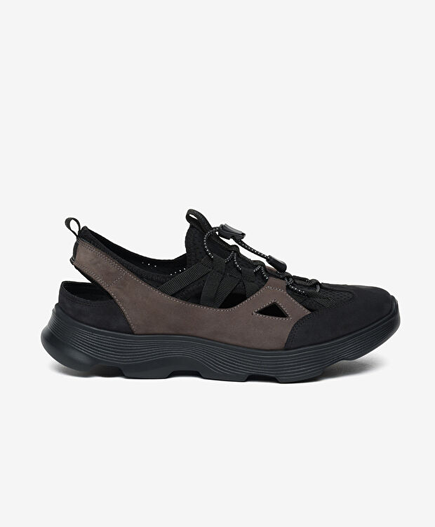 Erkek Siyah Nubuk Hakiki Deri Sandalet - 1