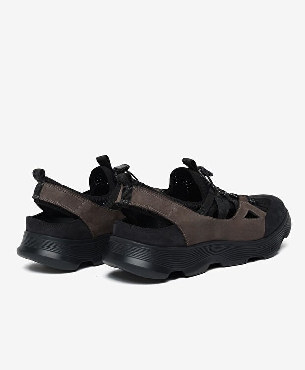 Erkek Siyah Nubuk Hakiki Deri Sandalet - 4