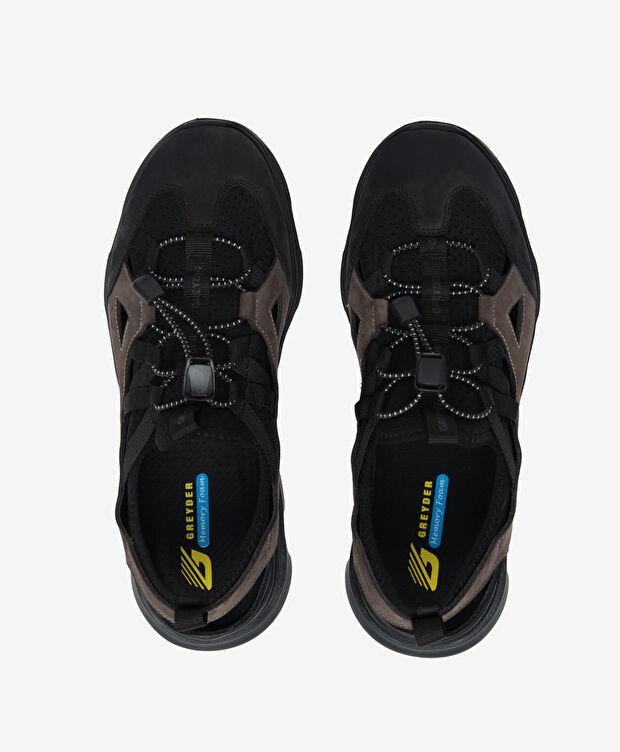 Erkek Siyah Nubuk Hakiki Deri Sandalet - 5