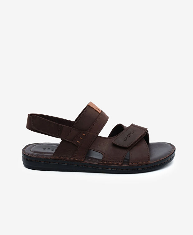 Erkek Kahverengi Hakiki Deri Sandalet - 1