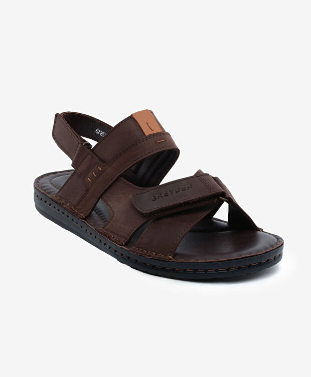 Erkek Kahverengi Hakiki Deri Sandalet - 2