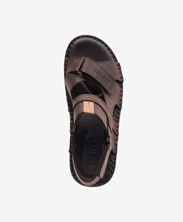 Erkek Kahverengi Hakiki Deri Sandalet - 4