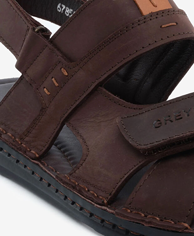 Erkek Kahverengi Hakiki Deri Sandalet - 5