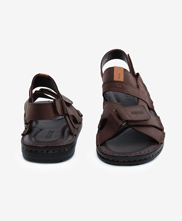 Erkek Kahverengi Hakiki Deri Sandalet - 7