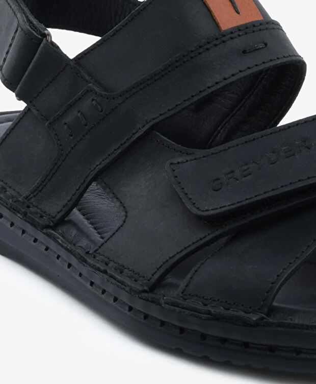 Erkek Siyah Hakiki Deri Sandalet - 5