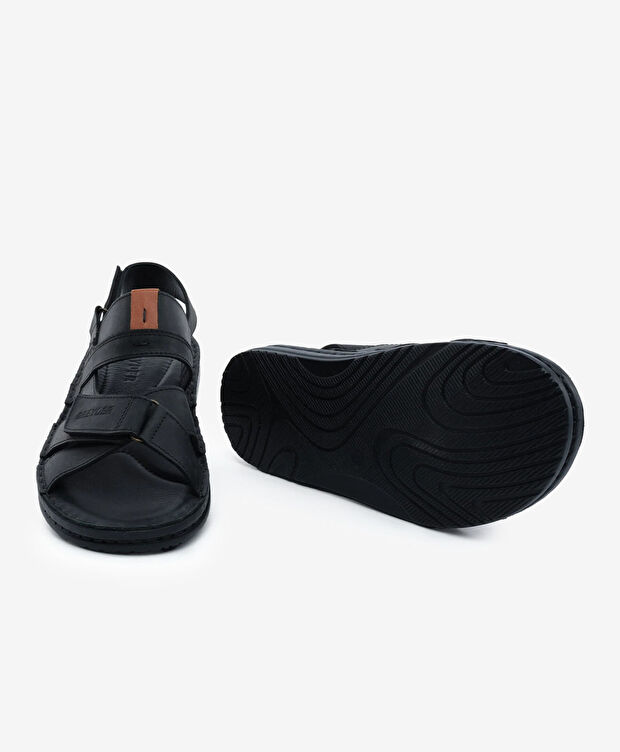 Erkek Siyah Hakiki Deri Sandalet - 6