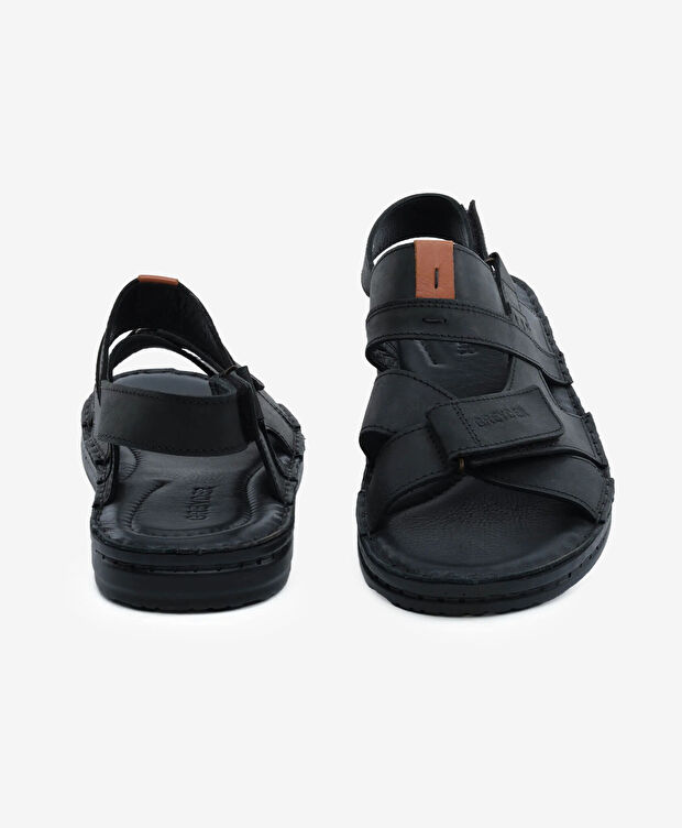 Erkek Siyah Hakiki Deri Sandalet - 7