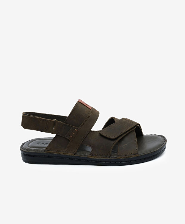 Erkek Haki Hakiki Deri Sandalet - 1