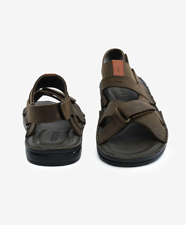 Erkek Haki Hakiki Deri Sandalet - 7