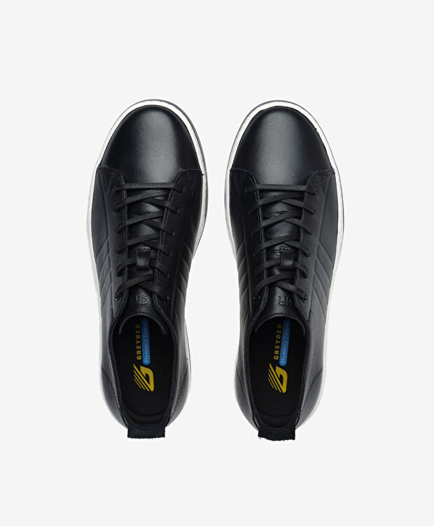 Erkek Siyah Hakiki Deri Sneaker Ayakkabı - 5