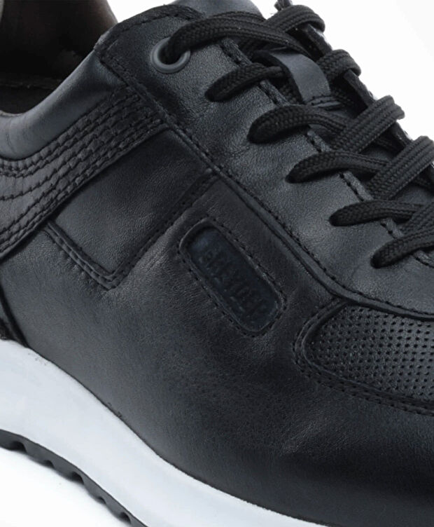 Erkek Siyah Hakiki Deri Sneaker Ayakkabı - 5