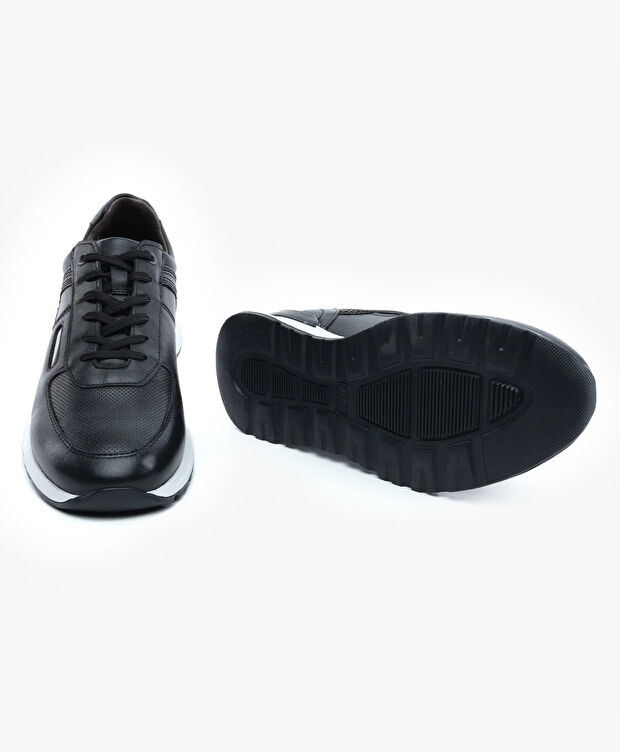 Erkek Siyah Hakiki Deri Sneaker Ayakkabı - 6