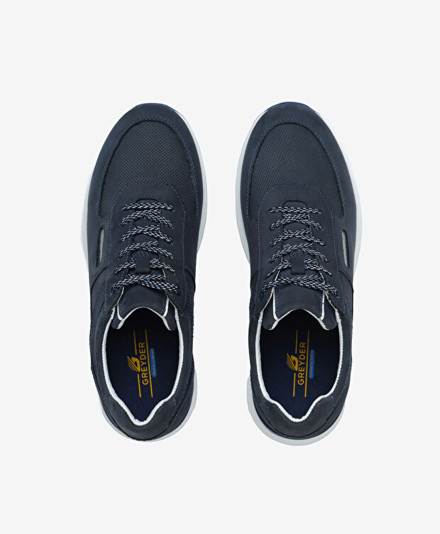 Erkek Lacivert Hakiki Deri Nubuk Sneaker Ayakkabı - 5
