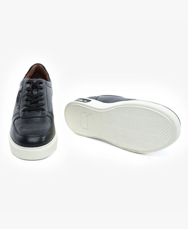 Erkek Siyah Hakiki Deri Sneaker Ayakkabı - 6
