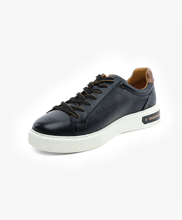 Erkek Siyah Hakiki Deri Sneaker Ayakkabı - 3