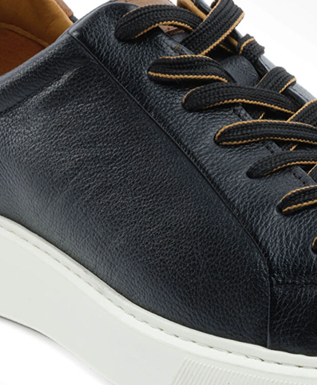 Erkek Siyah Hakiki Deri Sneaker Ayakkabı - 5