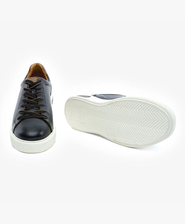 Erkek Siyah Hakiki Deri Sneaker Ayakkabı - 6