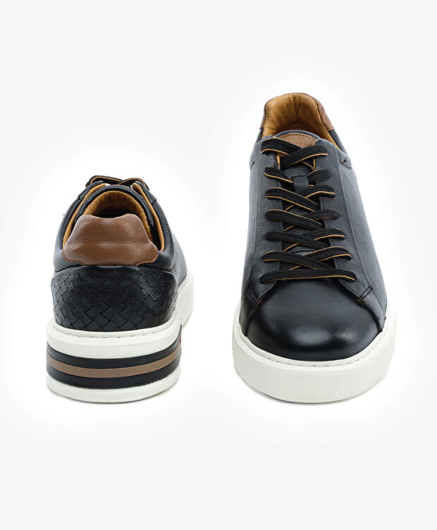 Erkek Siyah Hakiki Deri Sneaker Ayakkabı - 7
