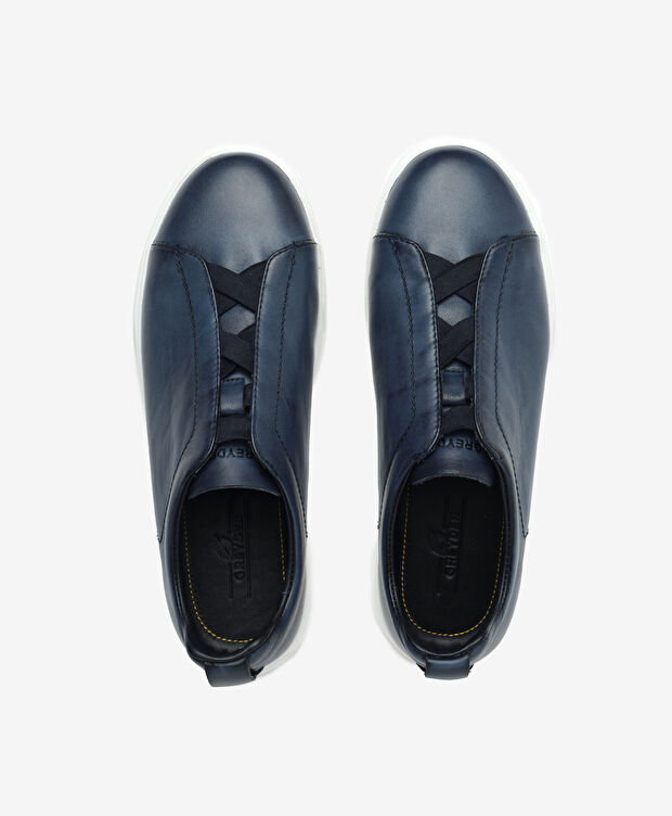 Erkek Lacivert Hakiki Deri Sneaker Ayakkabı - 5