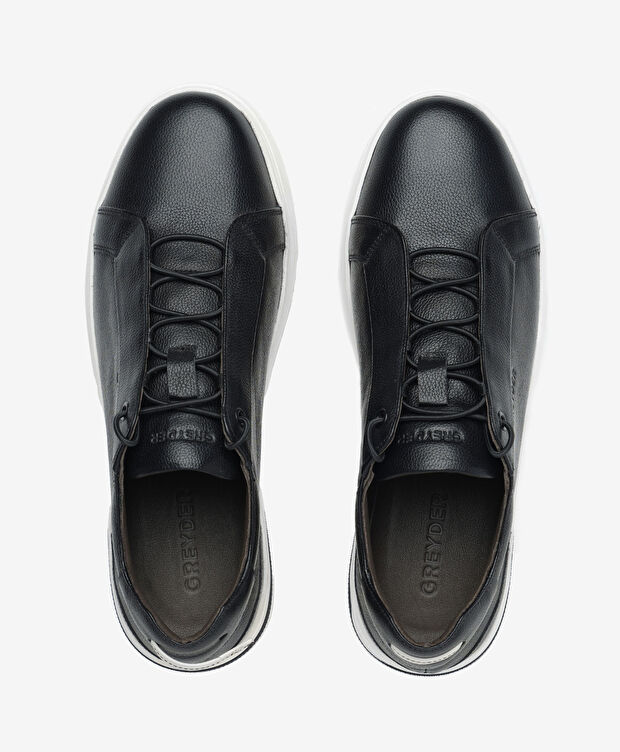 Erkek Siyah Hakiki Deri Sneaker Ayakkabı - 5