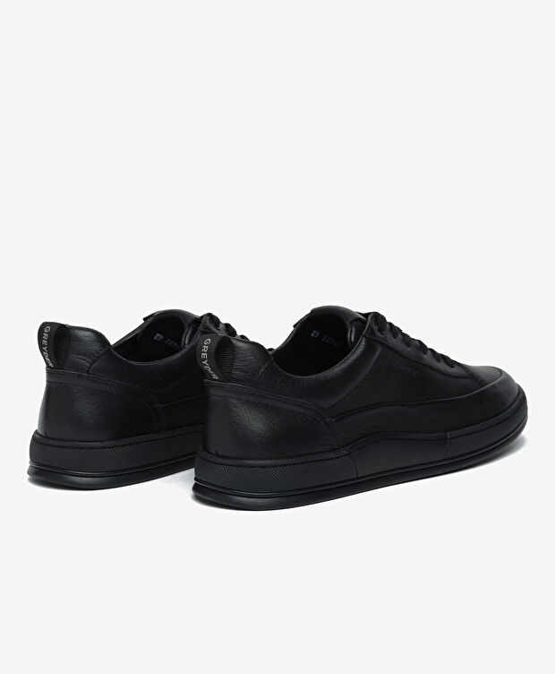 Erkek Siyah Hakiki Deri Sneaker Ayakkabı - 4