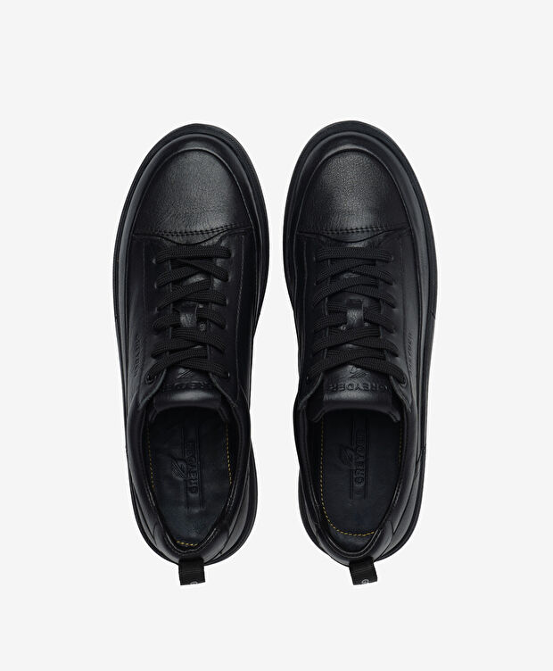 Erkek Siyah Hakiki Deri Sneaker Ayakkabı - 5