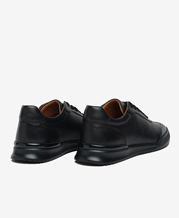 Erkek Siyah Hakiki Deri Sneaker Ayakkabı - 4