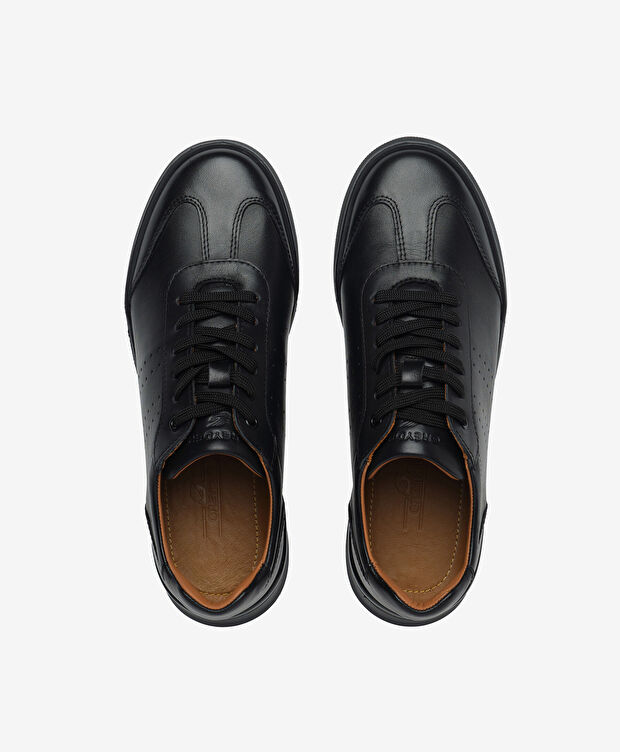Erkek Siyah Hakiki Deri Sneaker Ayakkabı - 5