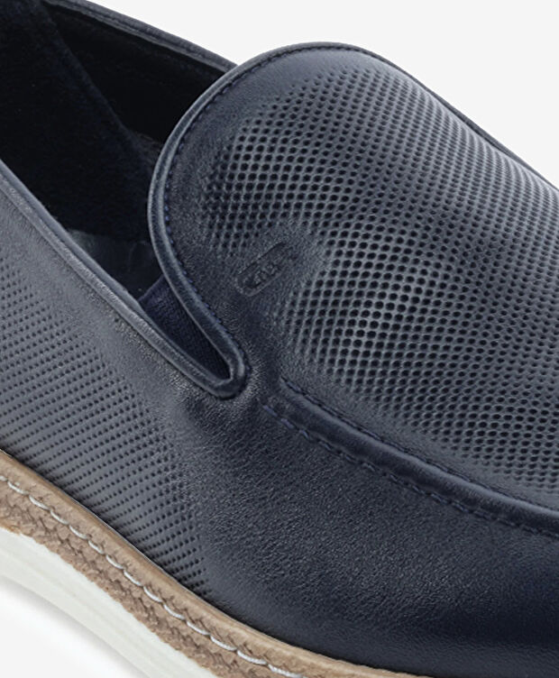 Erkek Lacivert Hakiki Deri Casual Ayakkabı - 5