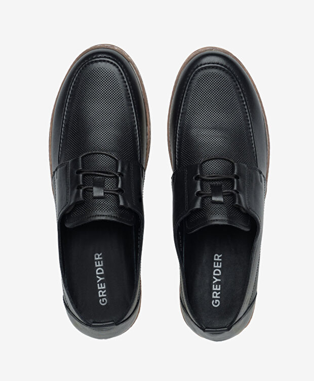 Erkek Siyah Hakiki Deri Casual Ayakkabı - 5