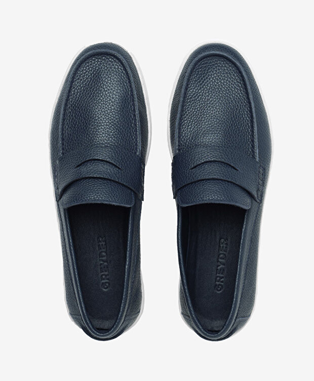 Erkek Lacivert Hakiki Deri Loafer Ayakkabı - 5