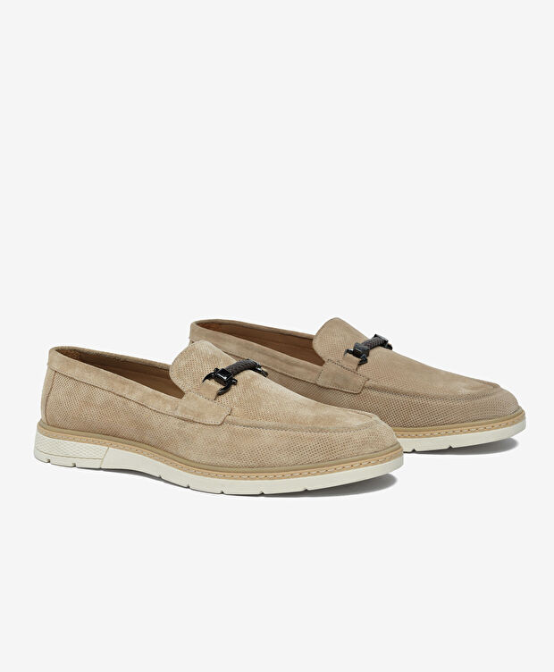 Erkek Bej Hakiki Deri Loafer Ayakkabı - 3