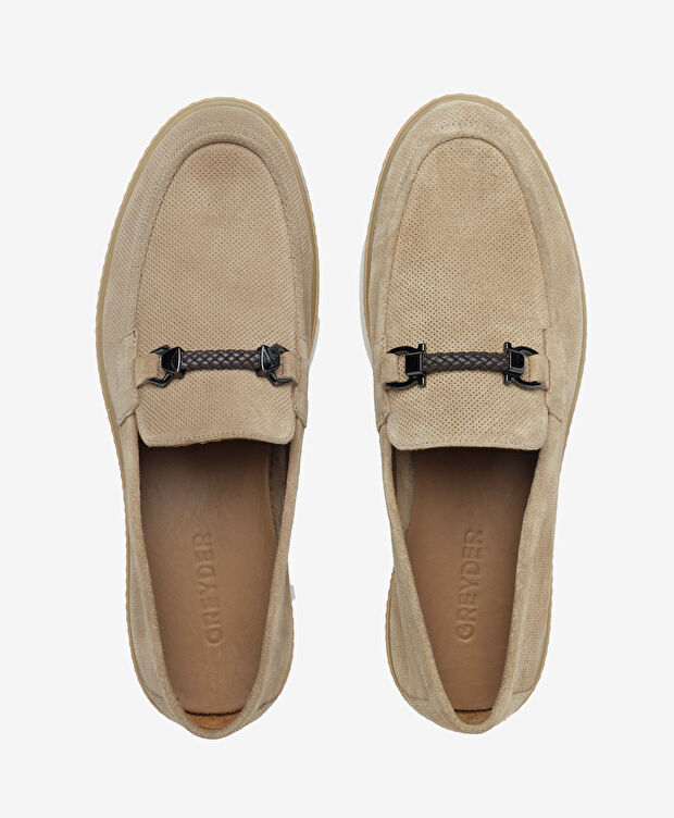 Erkek Bej Hakiki Deri Loafer Ayakkabı - 5