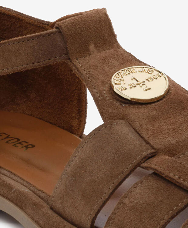 Kadın Sigaro Süet Hakiki Deri Sandalet - 5