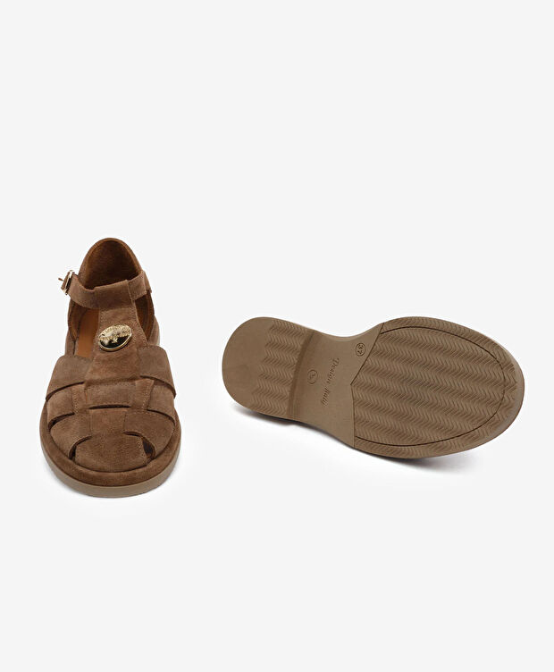 Kadın Sigaro Süet Hakiki Deri Sandalet - 6