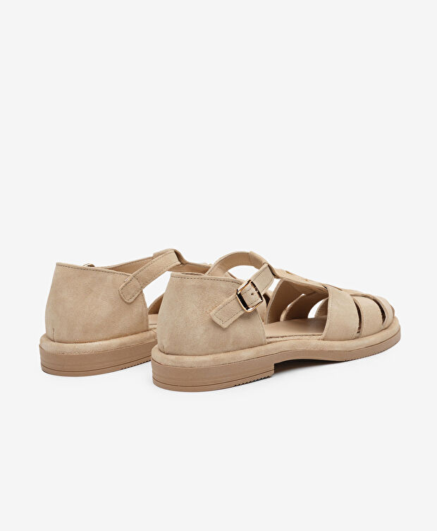 Kadın Bej Süet Hakiki Deri Sandalet - 4