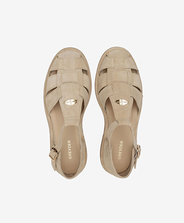 Kadın Bej Süet Hakiki Deri Sandalet - 5