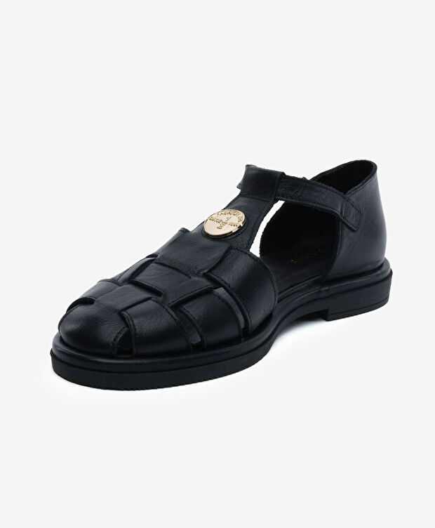 Kadın Siyah Hakiki Deri Sandalet - 3