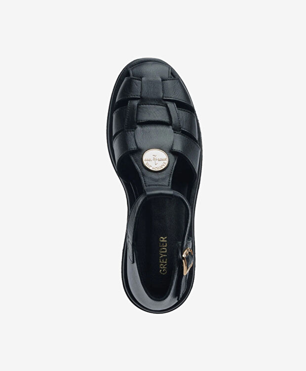 Kadın Siyah Hakiki Deri Sandalet - 4