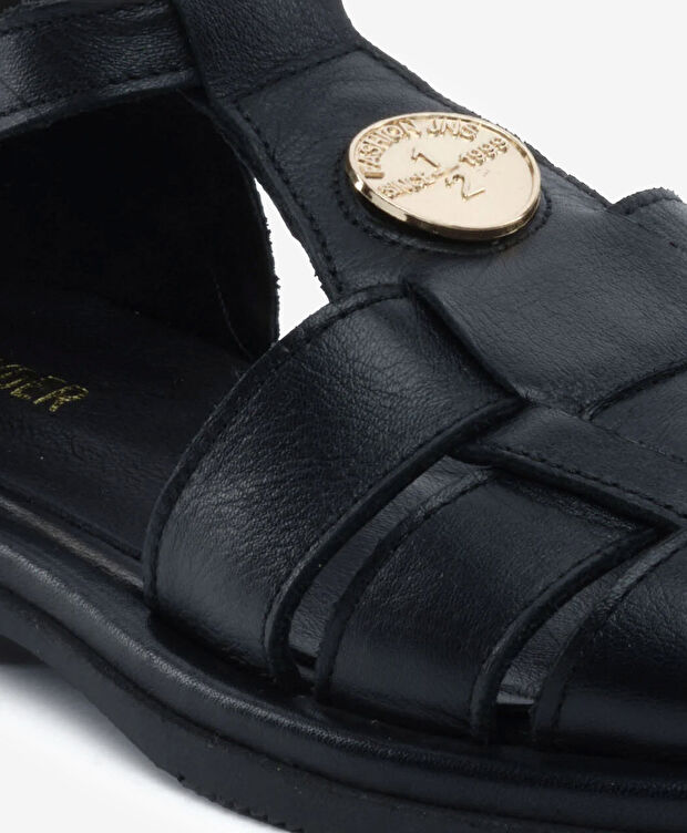 Kadın Siyah Hakiki Deri Sandalet - 5