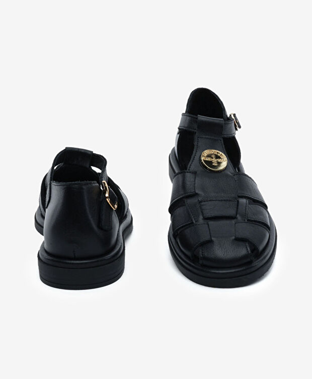 Kadın Siyah Hakiki Deri Sandalet - 7